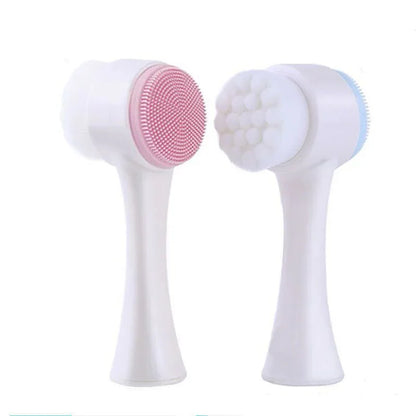 3D double silicone facial cleansing brush manual massage facial brush